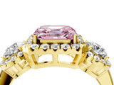Yellow gold Fancy Pink Asscher Cut Diamond Three-Stone Halo Ring with Prong Setting and Pavé Accents_4