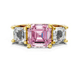 Yellow gold Fancy Pink Asscher Cut Diamond Three-Stone Ring with Channel Set Band and Four-Prong Setting_75