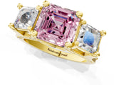 Yellow gold Fancy Pink Asscher Cut Diamond Three-Stone Ring with Channel Set Band and Four-Prong Setting_76