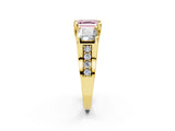 Yellow gold Fancy Pink Asscher Cut Diamond Three-Stone Ring with Channel Set Band and Four-Prong Setting_77