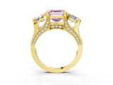 Yellow gold Fancy Pink Asscher Cut Diamond Three-Stone Ring with Channel Set Band and Four-Prong Setting_78