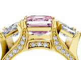Yellow gold Fancy Pink Asscher Cut Diamond Three-Stone Ring with Channel Set Band and Four-Prong Setting_79