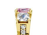 Yellow gold Fancy Pink Asscher Cut Diamond Three-Stone Ring with Channel Set Band and Four-Prong Setting_80