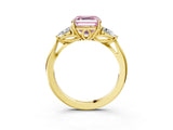 Yellow gold Fancy Pink Asscher Cut Diamond Three-Stone Ring with Pear Side Stones and Four-Prong Setting_84