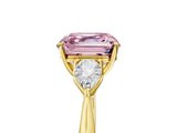 Yellow gold Fancy Pink Asscher Cut Diamond Three-Stone Ring with Pear Side Stones and Four-Prong Setting_86