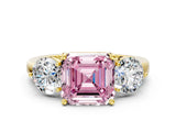 Yellow gold Fancy Pink Asscher Cut Diamond Three-Stone Ring with Prong Setting and Classic Band_55