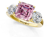 Yellow gold Fancy Pink Asscher Cut Diamond Three-Stone Ring with Prong Setting and Classic Band_56