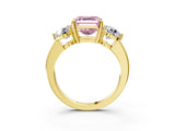 Yellow gold Fancy Pink Asscher Cut Diamond Three-Stone Ring with Prong Setting and Classic Band_58