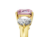 Yellow gold Fancy Pink Asscher Cut Diamond Three-Stone Ring with Prong Setting and Classic Band_60