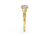 Yellow gold Fancy Pink Asscher Cut Diamond Three-Stone Ring with Prong Setting and Pavé Band_2