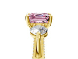Yellow gold Fancy Pink Asscher Cut Diamond Three-Stone Ring with Prong Setting and Pavé Band_5
