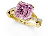 Yellow gold Fancy Pink Asscher  Cut Diamond Twisted Band Engagement Ring with Prong Setting_4