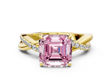 Yellow gold Fancy Pink Asscher  Cut Diamond Twisted Band with Pavé Setting and Four-Prong Setting_22