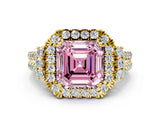 Yellow gold Fancy Pink Asscher  Cut Double Halo Diamond Engagement Ring with Pave Band and Four-Prong Setting_25