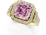 Yellow gold Fancy Pink Asscher  Cut Double Halo Diamond Engagement Ring with Pave Band and Four-Prong Setting_26