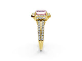 Yellow gold Fancy Pink Asscher  Cut Double Halo Diamond Engagement Ring with Pave Band and Four-Prong Setting_27