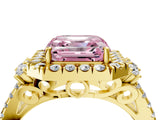 Yellow gold Fancy Pink Asscher  Cut Double Halo Diamond Engagement Ring with Pave Band and Four-Prong Setting_29