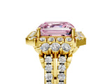 Yellow gold Fancy Pink Asscher  Cut Double Halo Diamond Engagement Ring with Pave Band and Four-Prong Setting_30