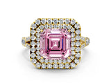 Yellow gold Fancy Pink Asscher  Cut Double Halo Split Shank Diamond Ring with Prong Setting_46