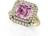 Yellow gold Fancy Pink Asscher  Cut Double Halo Split Shank Diamond Ring with Prong Setting_47