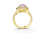 Yellow gold Fancy Pink Asscher  Cut Double Halo Split Shank Diamond Ring with Prong Setting_49