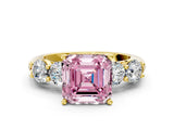 Yellow gold Fancy Pink Asscher  Cut Five-Stone Prong Set Diamond Ring with Classic Band_30