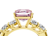 Yellow gold Fancy Pink Asscher  Cut Five-Stone Prong Set Diamond Ring with Classic Band_34
