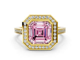 Yellow gold Fancy Pink Asscher Cut Halo Bezel Diamond Pave Band Ring