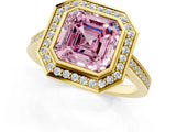 Yellow gold Fancy Pink Asscher Cut Halo Bezel Diamond Pave Band Ring_1