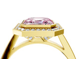Yellow gold Fancy Pink Asscher Cut Halo Bezel Diamond Pave Band Ring_4