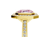 Yellow gold Fancy Pink Asscher Cut Halo Bezel Diamond Pave Band Ring_5
