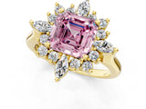 Yellow gold Fancy Pink Asscher Cut Halo Diamond Cluster Ring with Marquise and Round Stones on a White Gold Band with Prong Setting_1