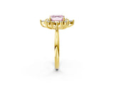 Yellow gold Fancy Pink Asscher Cut Halo Diamond Cluster Ring with Marquise and Round Stones on a White Gold Band with Prong Setting_2