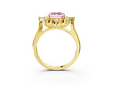 Yellow gold Fancy Pink Asscher Cut Halo Diamond Cluster Ring with Marquise and Round Stones on a White Gold Band with Prong Setting_3