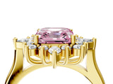Yellow gold Fancy Pink Asscher Cut Halo Diamond Cluster Ring with Marquise and Round Stones on a White Gold Band with Prong Setting_4