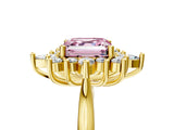 Yellow gold Fancy Pink Asscher Cut Halo Diamond Cluster Ring with Marquise and Round Stones on a White Gold Band with Prong Setting_5