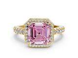 Yellow gold Fancy Pink Asscher  Cut Halo Diamond Engagement Ring with Pave Band and Four-Prong Setting_17