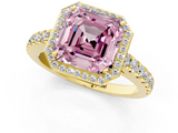 Yellow gold Fancy Pink Asscher  Cut Halo Diamond Engagement Ring with Pave Band and Four-Prong Setting_18