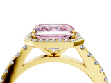Yellow gold Fancy Pink Asscher  Cut Halo Diamond Engagement Ring with Pave Band and Four-Prong Setting_21