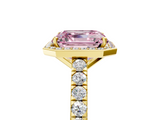 Yellow gold Fancy Pink Asscher  Cut Halo Diamond Engagement Ring with Pave Band and Four-Prong Setting_22