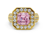 Yellow gold Fancy Pink Asscher Cut Halo Diamond Engagement Ring with Pave Split Shank and Four-Prong Setting_12