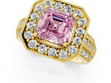 Yellow gold Fancy Pink Asscher Cut Halo Diamond Engagement Ring with Pave Split Shank and Four-Prong Setting_13