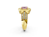 Yellow gold Fancy Pink Asscher Cut Halo Diamond Engagement Ring with Pave Split Shank and Four-Prong Setting_14