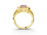 Yellow gold Fancy Pink Asscher Cut Halo Diamond Engagement Ring with Pave Split Shank and Four-Prong Setting_15