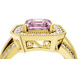 Yellow gold Fancy Pink Asscher Cut Halo Diamond Engagement Ring with Pave Split Shank and Four-Prong Setting_16