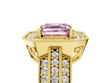 Yellow gold Fancy Pink Asscher Cut Halo Diamond Engagement Ring with Pave Split Shank and Four-Prong Setting_17