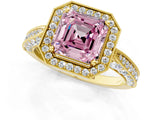 Yellow gold Fancy Pink Asscher Cut Halo Diamond Engagement Ring with Split Shank Band and Four-Prong Setting_1