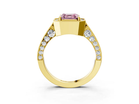Yellow gold Fancy Pink Asscher Cut Halo Diamond Engagement Ring with Split Shank Band and Four-Prong Setting_3