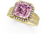 Yellow gold Fancy Pink Asscher  Cut Halo Diamond Engagement Ring with Split Shank and Four-Prong Setting_51