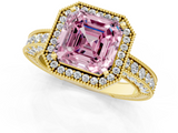 Yellow gold Fancy Pink Asscher  Cut Halo Diamond Pave Band Ring with Four-Prong Setting_1